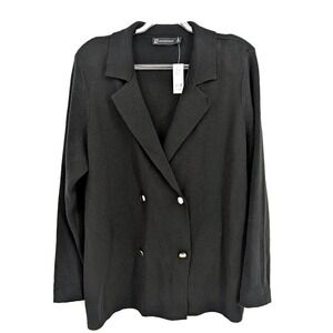 New York & Company NWT Double Breasted Sweater‎ Blazer Gold Button XL Black Knit